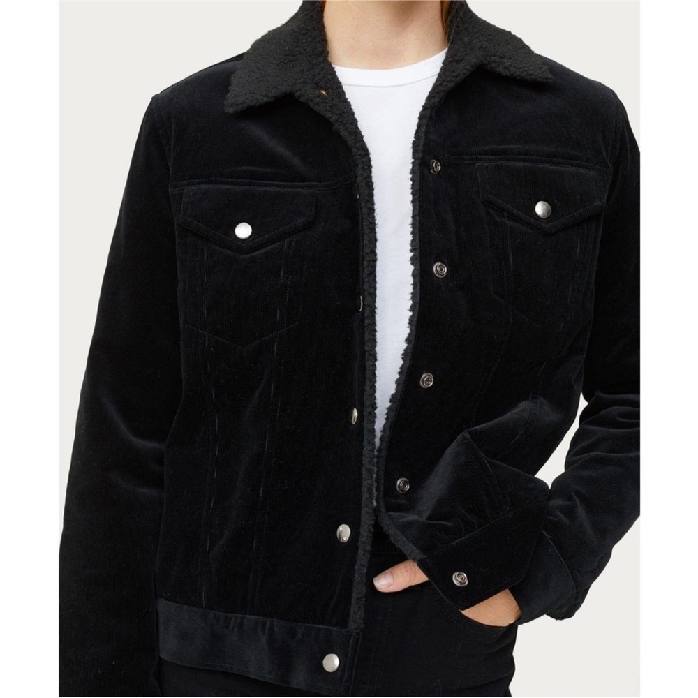 Jenni Kayne Black Velvet Corduroy Faux Sherpa Button Front Jacket Size XS